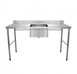 Mesa inox 430 1,90x70x90 com 1 cuba 50x40x25